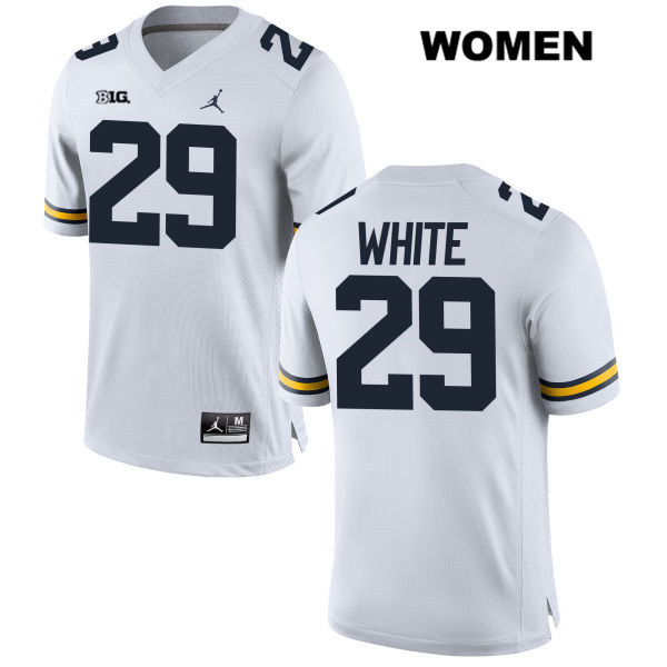 Women's NCAA Michigan Wolverines Brendan White #29 White Jordan Brand Authentic Stitched Football College Jersey WZ25Y67UK